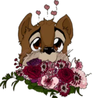 💐 pies, kwiaty, serca, słodkie, zwierzę, kreskówka, naklejka telegram sticker