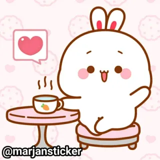 ❤️ @marjansticker кролик, милый, каваий, заяц, мультик, наклейка, чай, любовь telegram sticker