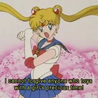 👊 Sailor Moon I cannot forgive anyone who toys with a girl's precious time! Anime, Gadis, Pelaut, Bulan, Kartun whatsapp sticker