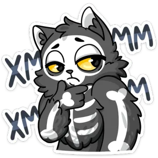 🤔 мм, хмм gato, esqueleto, pegatina, expresión, emoticono whatsapp sticker