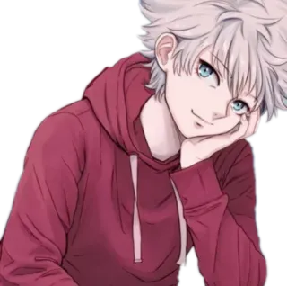 🤗 Anime, Manga, Garçon, Sweat à capuche rouge, Détendu, Portrait telegram sticker