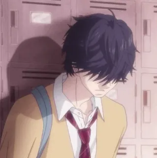 😔 anime, maschio, divisa scolastica, triste, solo telegram sticker