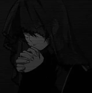 🎧 anime, dark, cupo, cappuccio, bianco e nero, ragazza, personaggio telegram sticker