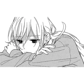 ☹ anime, manga, sad, girl, black and white, illustration telegram sticker