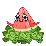 🍉 pastèque, argent, mignon, dessin animé, fruit, kawaii whatsapp sticker