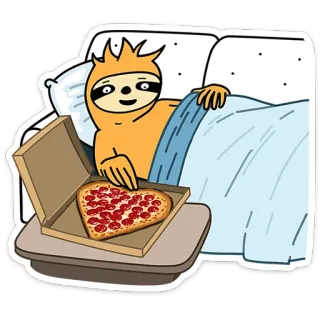 🍕 ナマケモノ, ピザ, ハート, 漫画, 食べ物, 眠い, かわいい telegram sticker