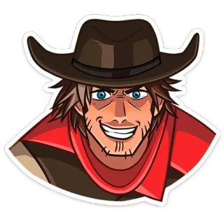 ⭐ Kowboj, Kapelusz, Kreskówka, Portret, Uśmiech, Western telegram sticker
