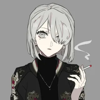 🚬 Anime, sigaretta, fumare, capelli grigi, personaggio, femmina telegram sticker