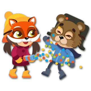 🎭 fox, bear, sticker, cartoon, animals, friendship, cheerful telegram sticker