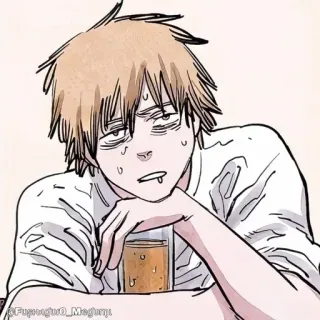 🪚 Denji Chainsaw Man Anime, Manga, Chainsaw Man, Denji, müde, Getränk telegram sticker