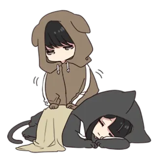😴 Chibi, Anime, Mono, Kawaii, Dibujo animado, Orejas de animales, Sudadera con capucha telegram sticker