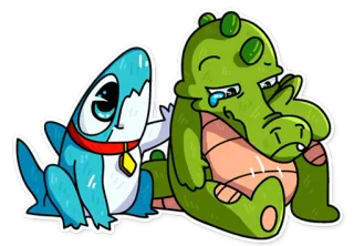 😞 requin, crocodile, dessin animé, animal, mignon, ami, triste telegram sticker