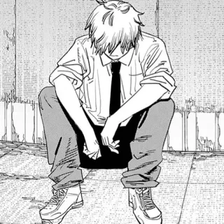 😔 anime, manga, denji, chainsaw man, sitting, character telegram sticker