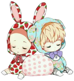 😴 милый, каваий, чиби, спящий, зайчик, клубника, мультик, очаровательный whatsapp sticker