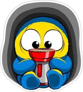 🔦 Cartone animato, Emoji, Carino, Personaggio, Bere, Giallo, Blu telegram sticker