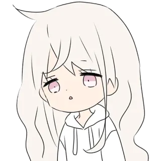 🤨 gadis anime, imut, hoodie, chibi, rambut putih, mata merah muda telegram sticker