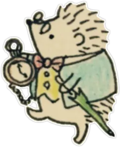 ⌚ hedgehog, watch, time, animal, drawing, vintage telegram sticker