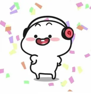 🕺 Desenho animado, Fofo, Fones de ouvido, Confetes, Feliz, Dançando telegram sticker
