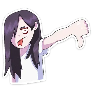 👎 desenho animado, polegar para baixo, desaprovação, negativo, mulher, fantasma, horror telegram sticker