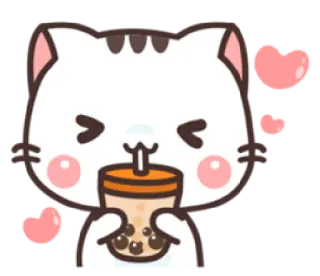 😋 mèo, trà sữa trân châu, kawaii, dễ thương, đồ uống, động vật, nhãn dán whatsapp sticker