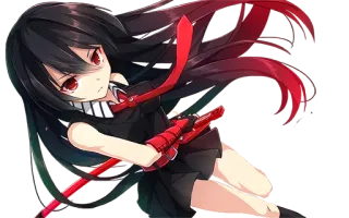😏 Akame Akame ga Kill! Anime, Zwaard, Meisje, Rode ogen, Zwart haar telegram sticker
