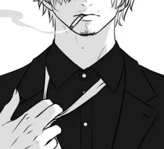 🌟 Rauchen, Zigarette, Mann, Anime Stil, Porträt, Anzug, Krawatte telegram sticker