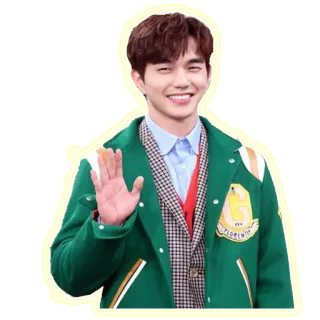 👋 man, smiling, waving, friendly, green jacket, korean, actor telegram sticker