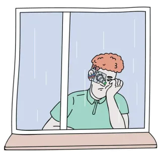 😔 persona, lluvia, ventana, cámara, triste whatsapp sticker