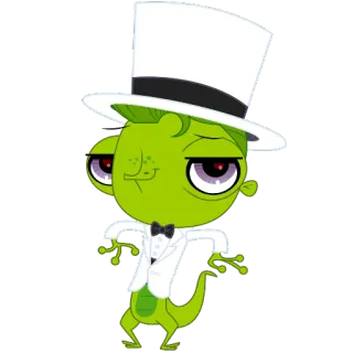 🎩 Eidechse, Fliege, weißer Anzug, Zylinder, grün, Cartoon telegram sticker