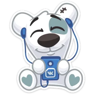 🎧 dessin animé, ours, écouteurs, VK, réseaux sociaux, animal telegram sticker