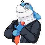 😏 ฉลาม, นักธุรกิจ, เนคไท, สูท, แว่นตาข้างเดียว, การ์ตูน telegram sticker