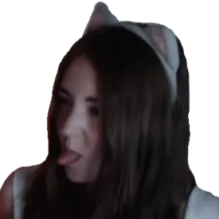 😛 orelhas de gato, língua de fora, mulher, adesivo telegram sticker