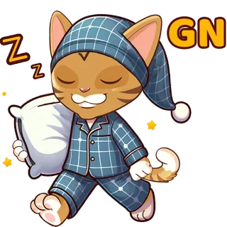 😴 GNG gato, dormir, almohada, pijama, dibujos animados, lindo, buenas noches telegram sticker