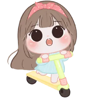 🐤 Мультфильм, Девочка, Самокат, Милый, Каваий telegram sticker