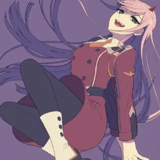 😁 Zero Two Darling in the Franxx 애니메이션, 제로투, 달링 인 더 프랑키스, 분홍 머리, 애니메이션 여자 telegram sticker