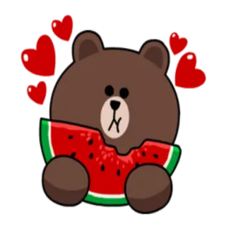 🍉 Brown Bear orso, anguria, cuori, carino, kawaii, cibo, animale, cartone animato whatsapp sticker
