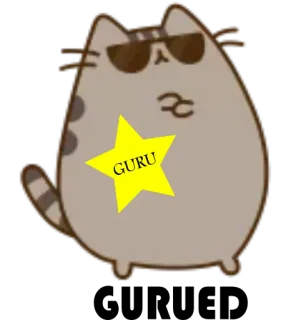 👑 Pusheen GURU gato, gafas de sol, gurú, estrella, dibujos animados whatsapp sticker