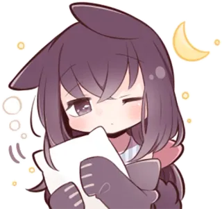 🌙 Anime Mädchen, Cartoon, Süß, Verschlafen, Zwinkern, Mond, Kissen, Illustration telegram sticker