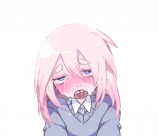 😒 Anime, Menangis, Sedih, Rambut pink, Air mata, Emosional telegram sticker