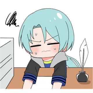 😮‍💨 Anime, Manga, Personnage, Sueur, Écriture, Bureau, Dessin animé telegram sticker