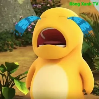 🦖 Rong Xanh TV cartoon, crying, sad, yellow, monster whatsapp sticker