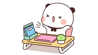 🍩 Panda, Laptop, Tisch, Cartoon telegram sticker