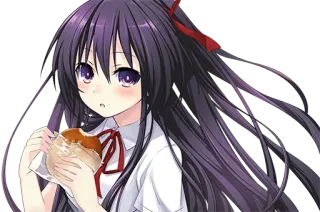 😏 Anime, Garota, Comendo, Pão, Bonita, Cabelo comprido telegram sticker