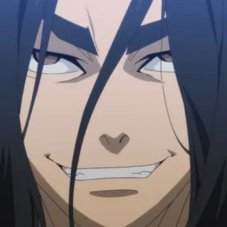 😈 アニメ, キャラクター, ニヤリ, 悪役, ロングヘア, 悪い笑み telegram sticker