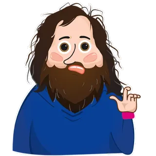 😐 dibujo animado, hombre, barba, pelo largo, dedo corazón telegram sticker