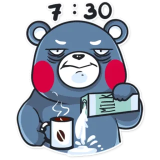 😑 7:30 urso, leite, café, manhã, sonolento, desenho animado telegram sticker
