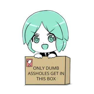 😋 ONLY DUMB ASSHOLES GET IN THIS BOX 상자, 불쾌한, 유머, 스티커, 애니메이션 whatsapp sticker
