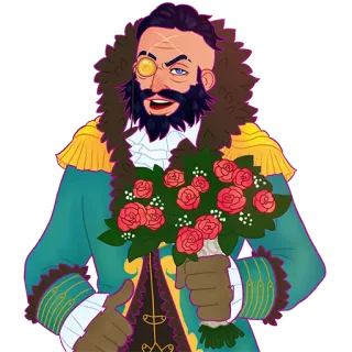 😚 personaje, arte, flores, monóculo, hombre whatsapp sticker