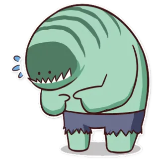 😔 monstre, dessin animé, autocollant, mignon, vert, timide telegram sticker