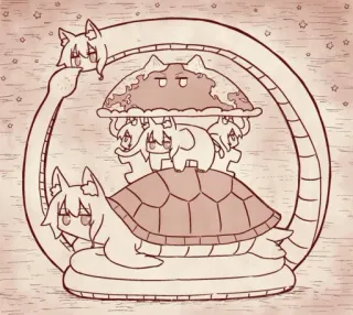 🦊 animal, fantasia, fofo, ilustração, tartaruga, gato, animal fantástico telegram sticker